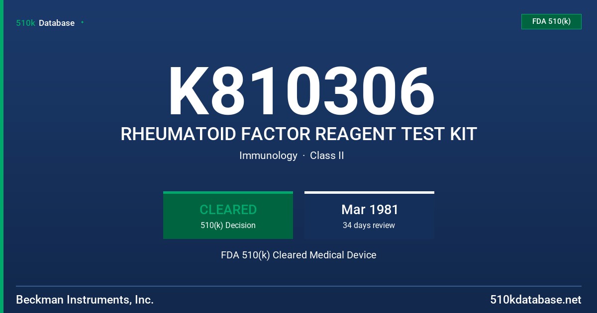 K810306 RHEUMATOID FACTOR REAGENT TEST KIT FDA 510(k) Cleared Medical Device