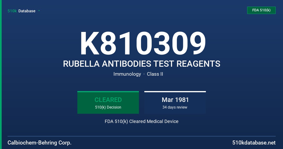 K810309 RUBELLA ANTIBODIES TEST REAGENTS FDA 510(k) Cleared Medical Device