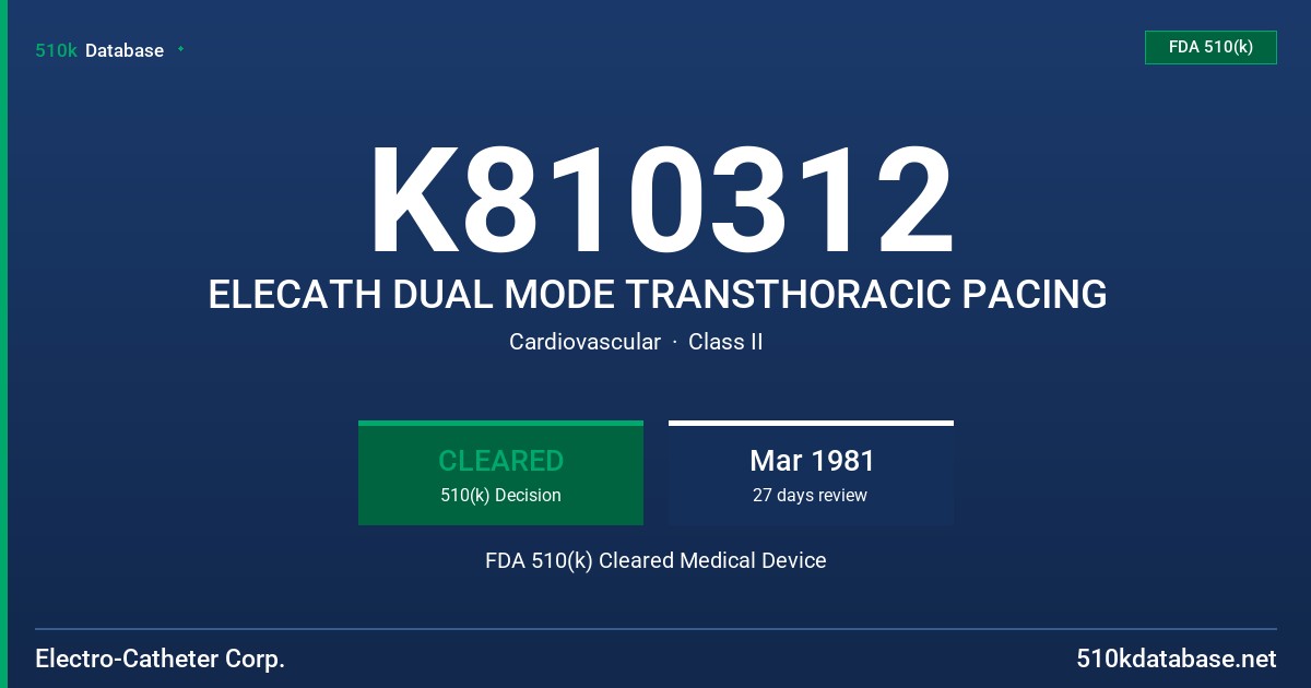 K810312 ELECATH DUAL MODE TRANSTHORACIC PACING FDA 510(k) Cleared Medical Device