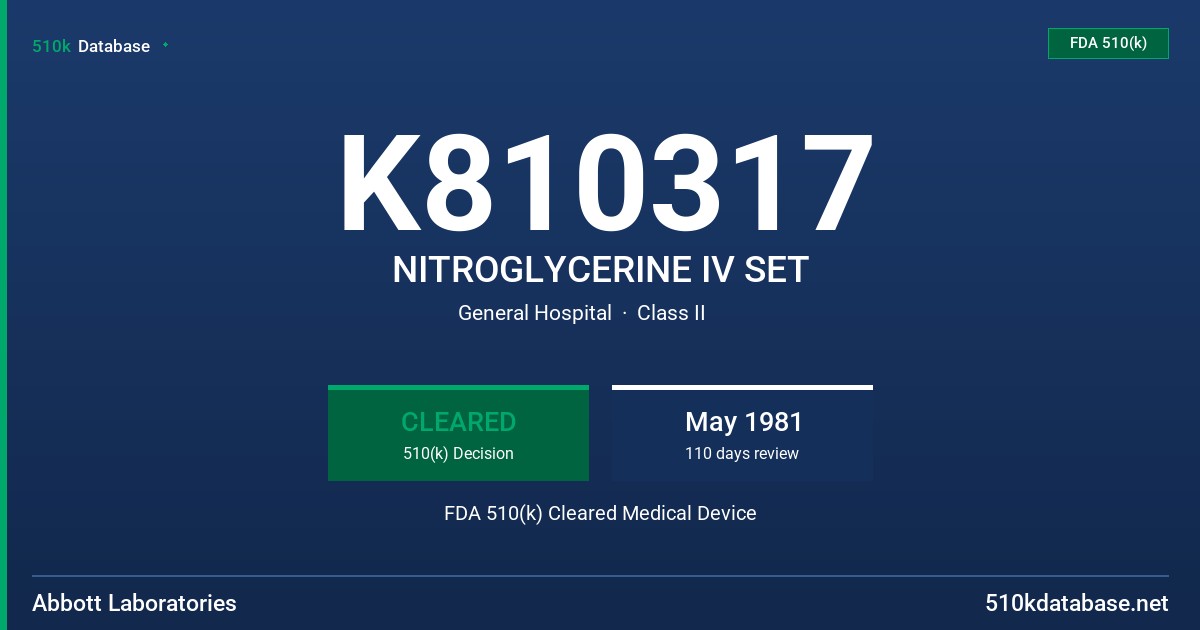 K810317 NITROGLYCERINE IV SET FDA 510(k) Cleared Medical Device