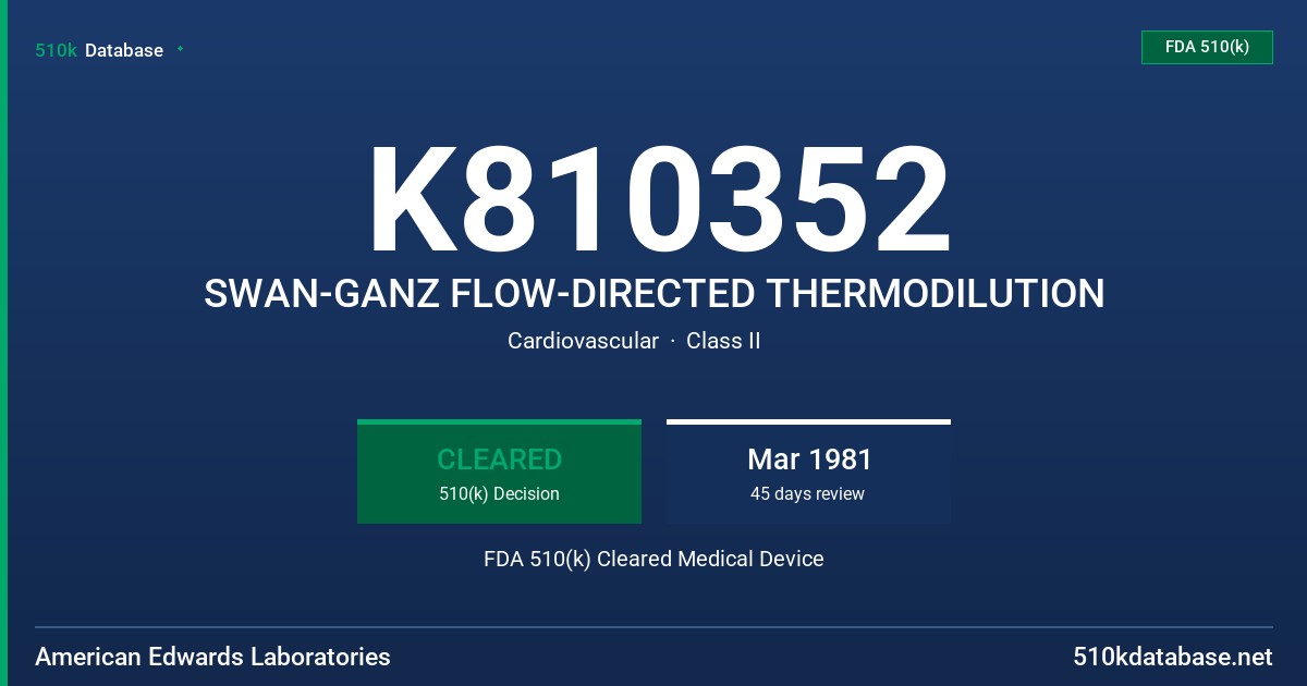 K810352 SWAN-GANZ FLOW-DIRECTED THERMODILUTION FDA 510(k) Cleared Medical Device