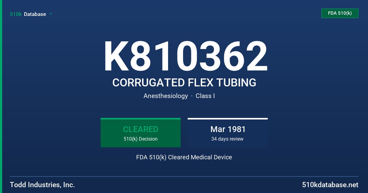K810362 CORRUGATED FLEX TUBING FDA 510(k) Cleared Medical Device