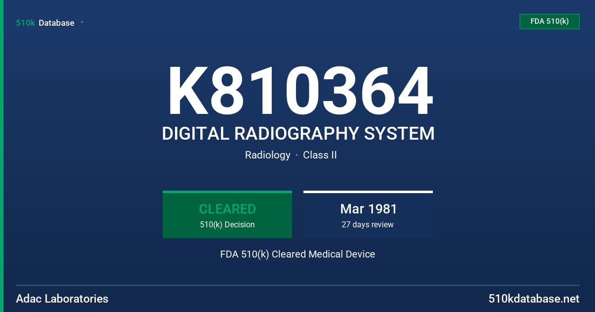 K810364 DIGITAL RADIOGRAPHY SYSTEM FDA 510(k) Cleared Medical Device