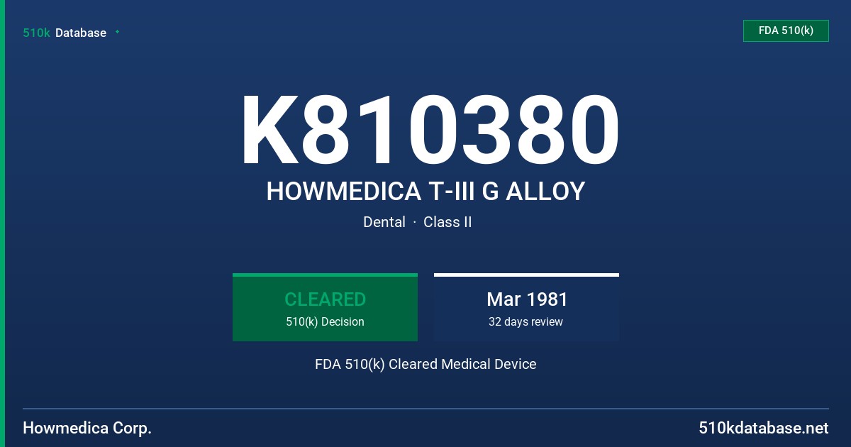K810380 HOWMEDICA T-III G ALLOY FDA 510(k) Cleared Medical Device