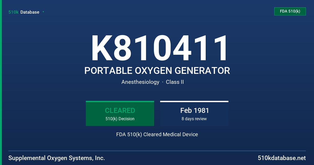 K810411 PORTABLE OXYGEN GENERATOR FDA 510(k) Cleared Medical Device