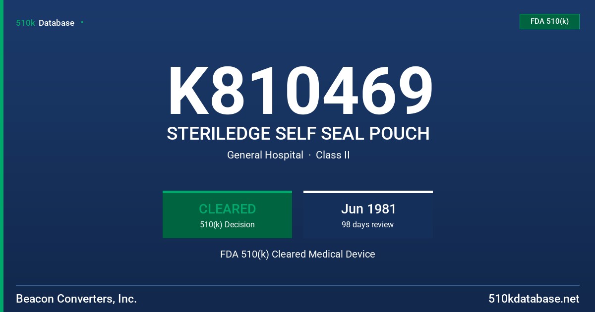 K810469 STERILEDGE SELF SEAL POUCH FDA 510(k) Cleared Medical Device
