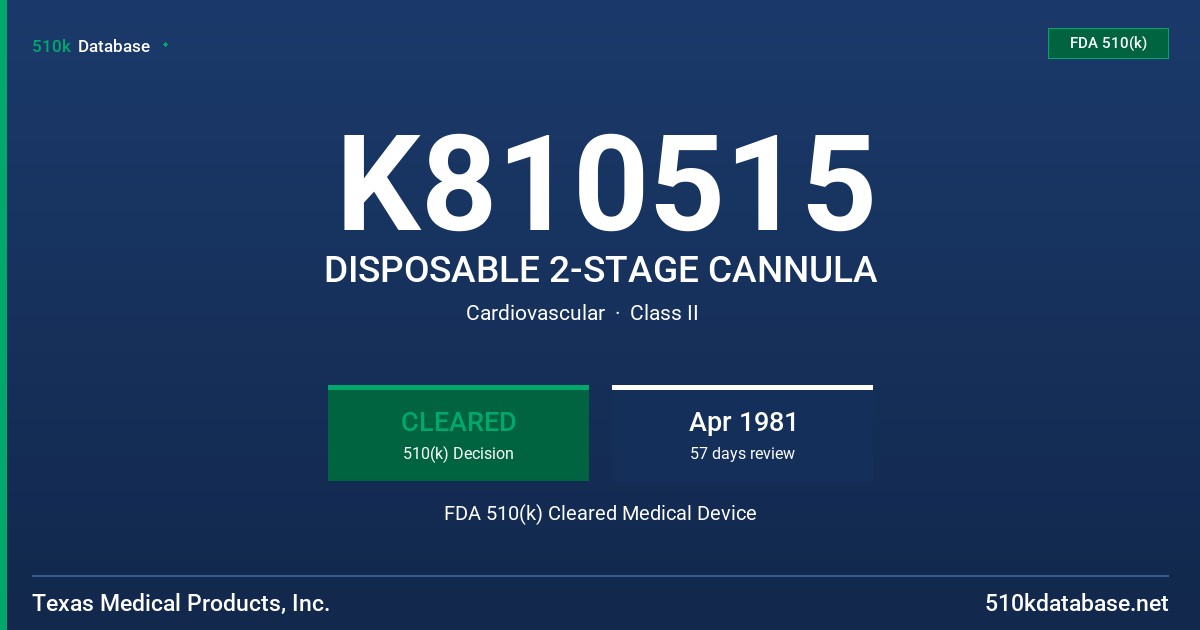 K810515 DISPOSABLE 2-STAGE CANNULA FDA 510(k) Cleared Medical Device