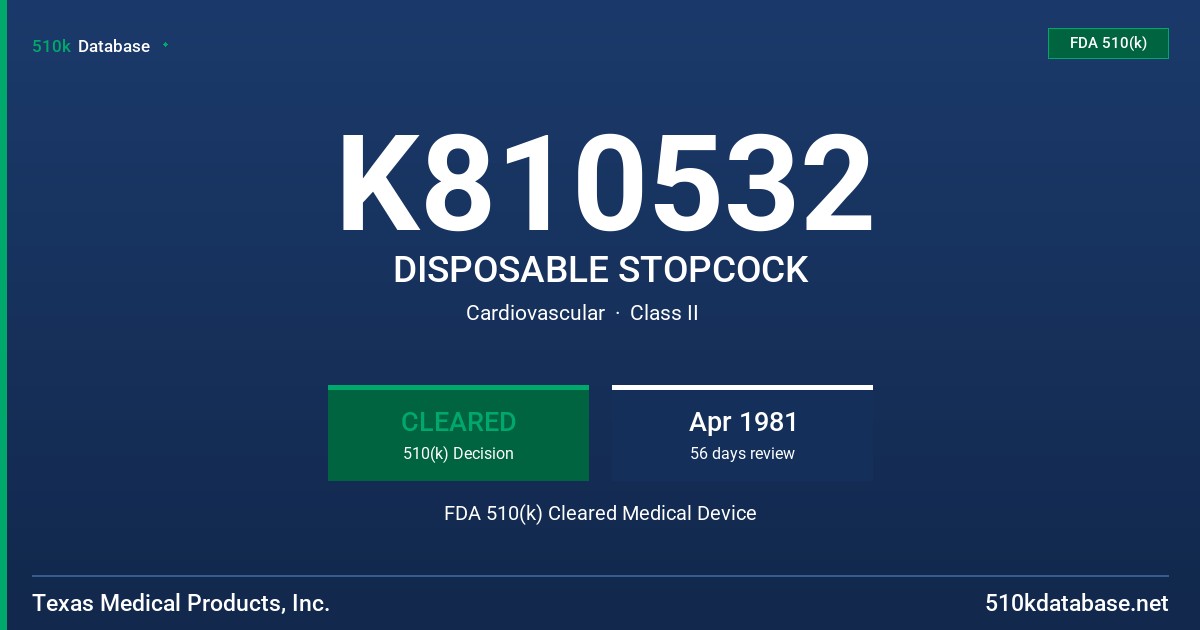 K810532 DISPOSABLE STOPCOCK FDA 510(k) Cleared Medical Device