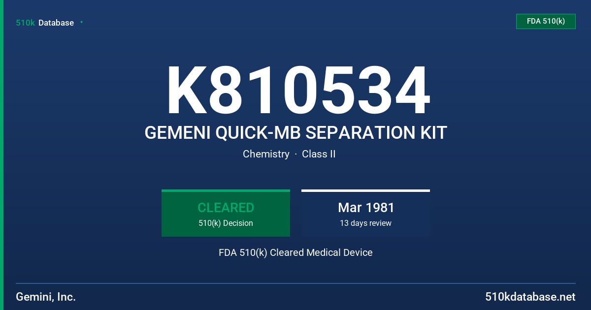 K810534 GEMENI QUICK-MB SEPARATION KIT FDA 510(k) Cleared Medical Device