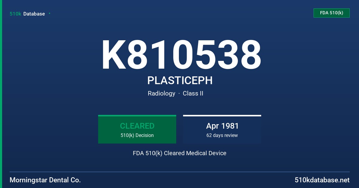 K810538 PLASTICEPH FDA 510(k) Cleared Medical Device