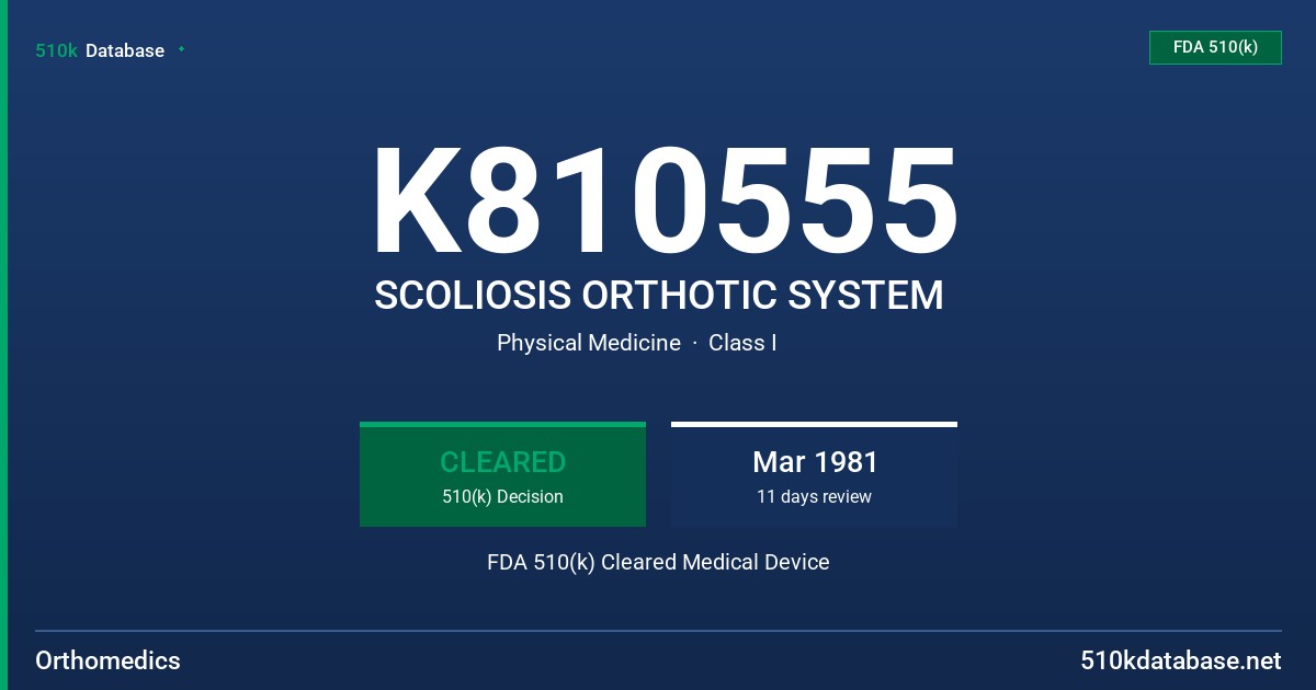 K810555 SCOLIOSIS ORTHOTIC SYSTEM FDA 510(k) Cleared Medical Device