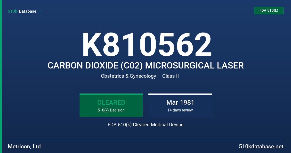 K810562 CARBON DIOXIDE (C02) MICROSURGICAL LASER FDA 510(k) Cleared Medical Device