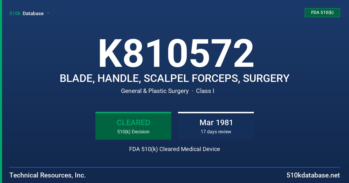 K810572 BLADE, HANDLE, SCALPEL FORCEPS, SURGERY FDA 510(k) Cleared Medical Device