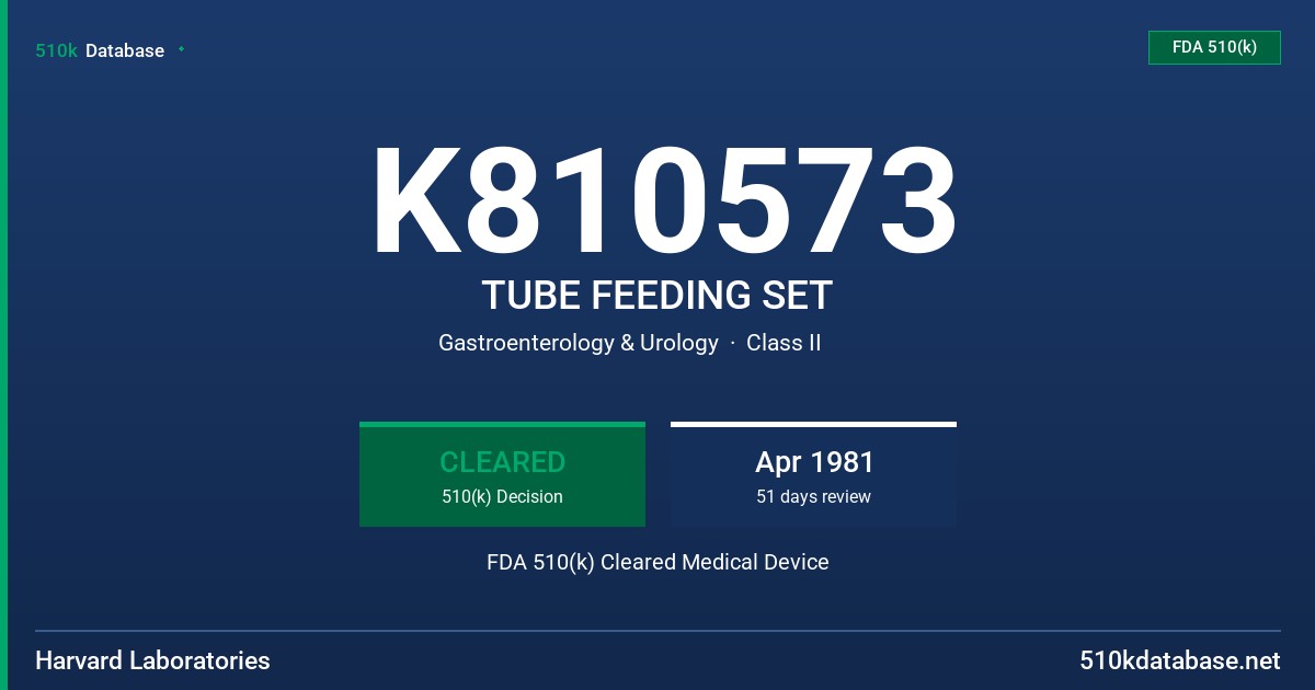 K810573 TUBE FEEDING SET FDA 510(k) Cleared Medical Device