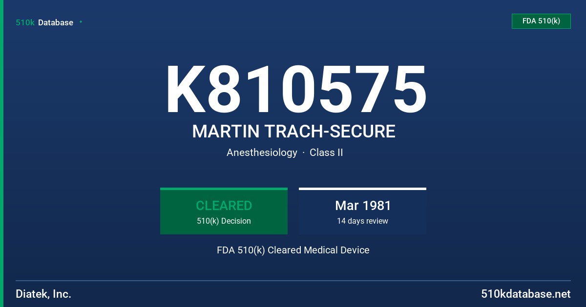 K810575 MARTIN TRACH-SECURE FDA 510(k) Cleared Medical Device