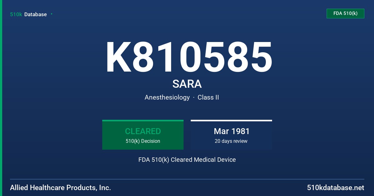 K810585 SARA FDA 510(k) Cleared Medical Device
