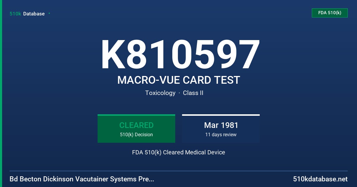 K810597 MACRO-VUE CARD TEST FDA 510(k) Cleared Medical Device
