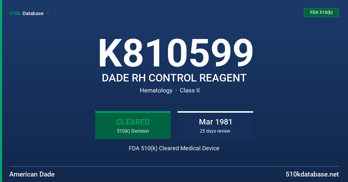 K810599 DADE RH CONTROL REAGENT FDA 510(k) Cleared Medical Device