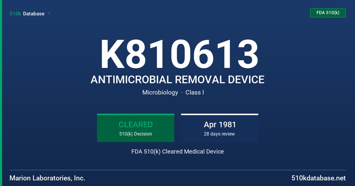K810613 ANTIMICROBIAL REMOVAL DEVICE FDA 510(k) Cleared Medical Device