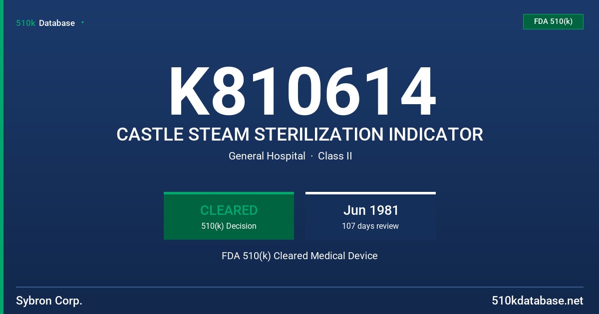 K810614 CASTLE STEAM STERILIZATION INDICATOR FDA 510(k) Cleared Medical Device