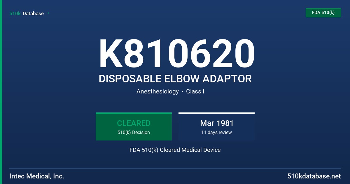 K810620 DISPOSABLE ELBOW ADAPTOR FDA 510(k) Cleared Medical Device