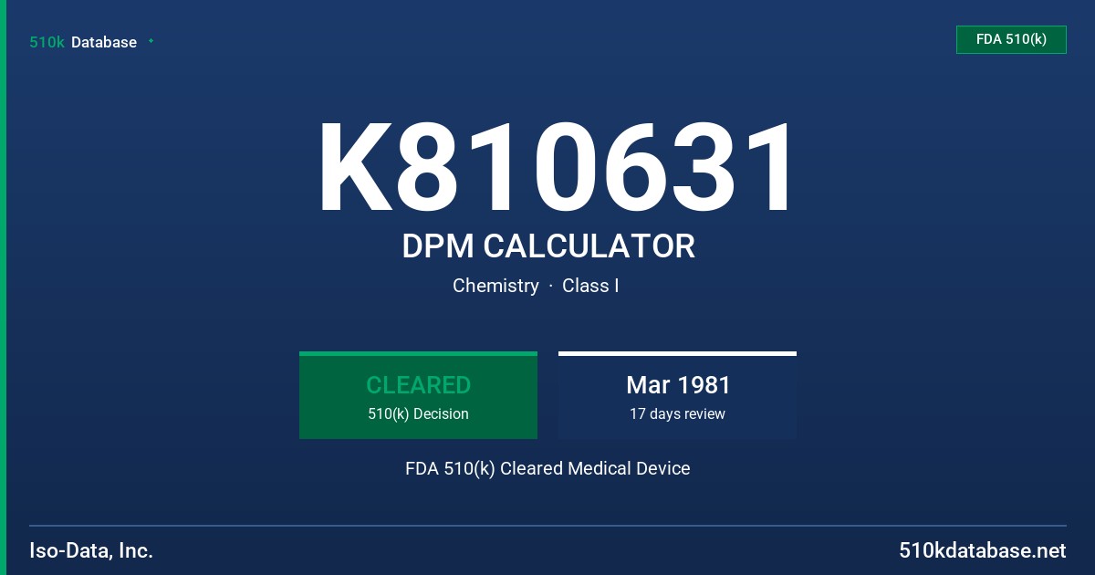K810631 DPM CALCULATOR FDA 510(k) Cleared Medical Device