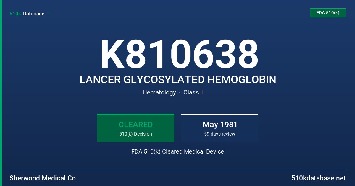 K810638 LANCER GLYCOSYLATED HEMOGLOBIN FDA 510(k) Cleared Medical Device