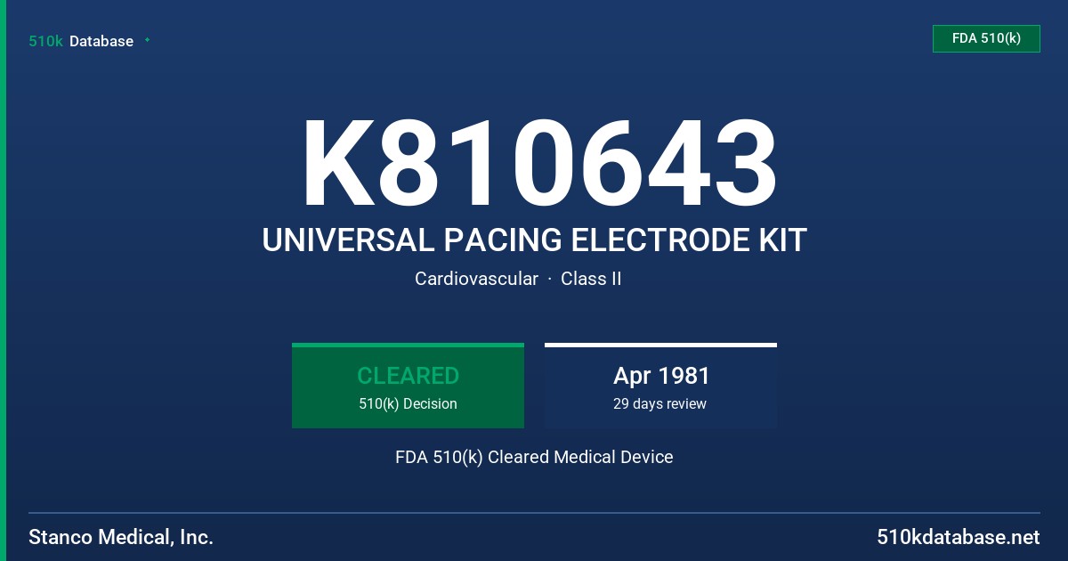 K810643 UNIVERSAL PACING ELECTRODE KIT FDA 510(k) Cleared Medical Device