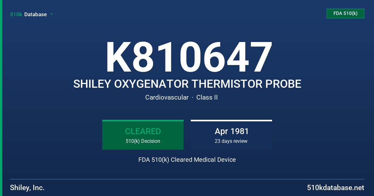 K810647 SHILEY OXYGENATOR THERMISTOR PROBE FDA 510(k) Cleared Medical Device