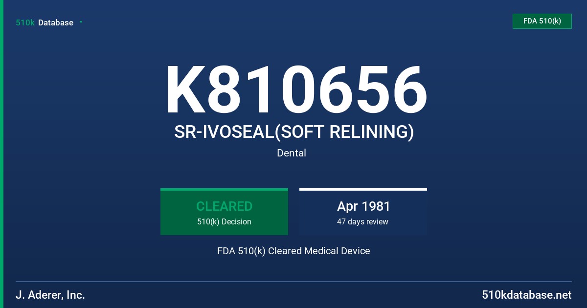 K810656 SR-IVOSEAL(SOFT RELINING) FDA 510(k) Cleared Medical Device