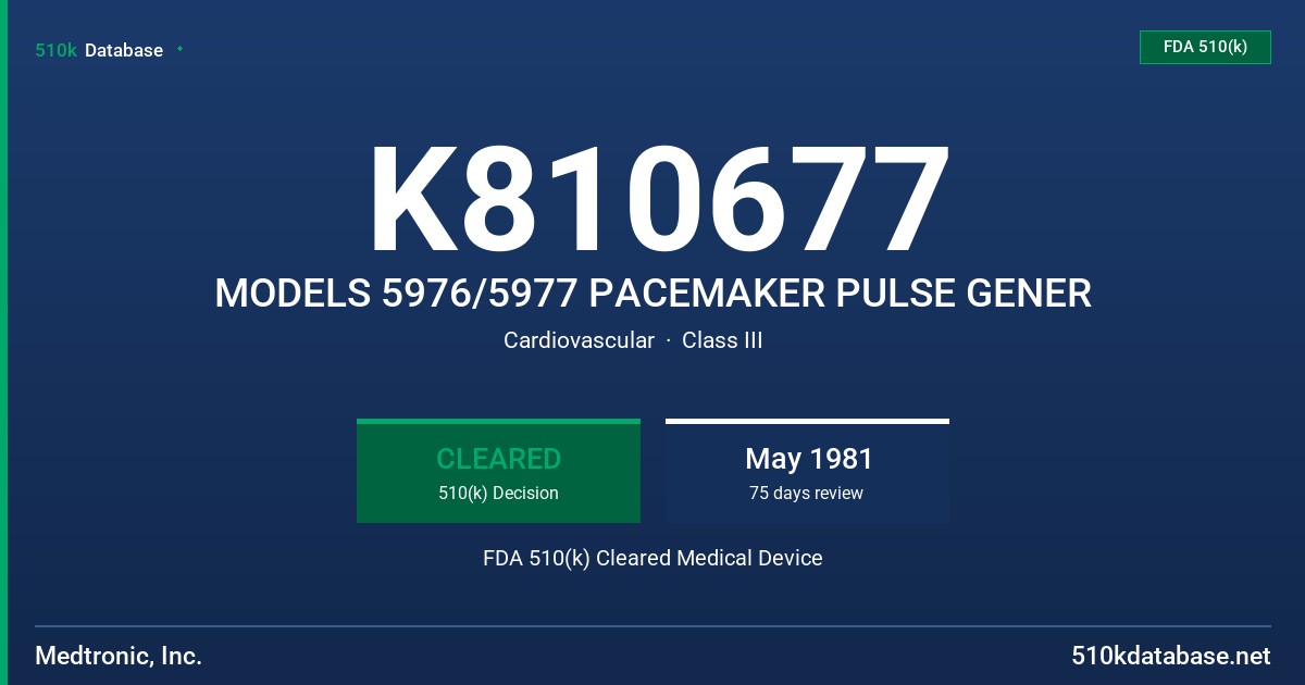 K810677 MODELS 5976/5977 PACEMAKER PULSE GENER FDA 510(k) Cleared Medical Device