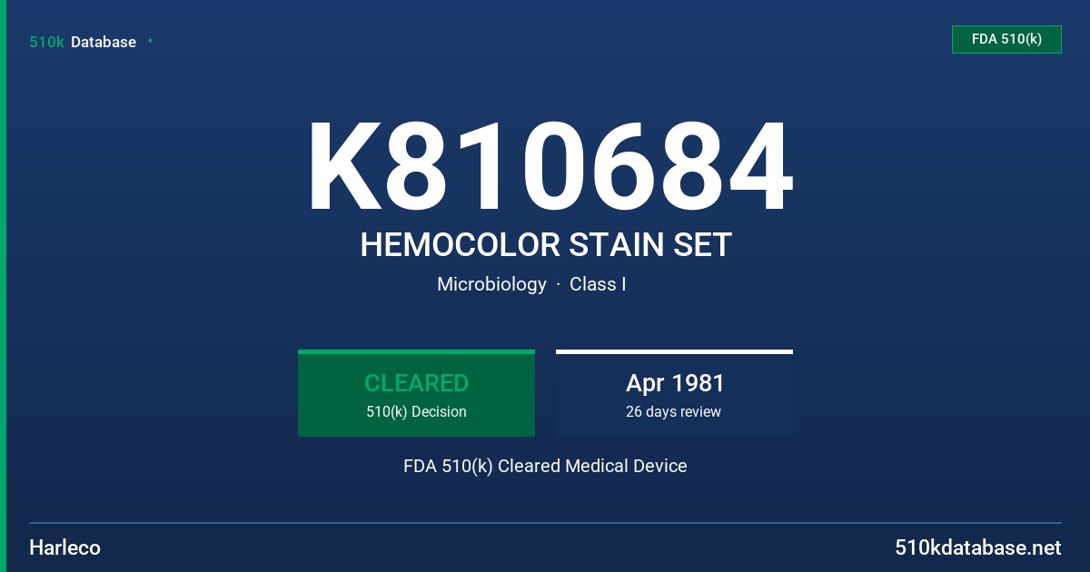 K810684 HEMOCOLOR STAIN SET FDA 510(k) Cleared Medical Device