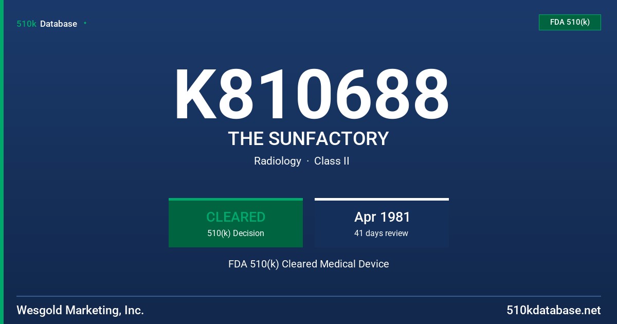 K810688 THE SUNFACTORY FDA 510(k) Cleared Medical Device
