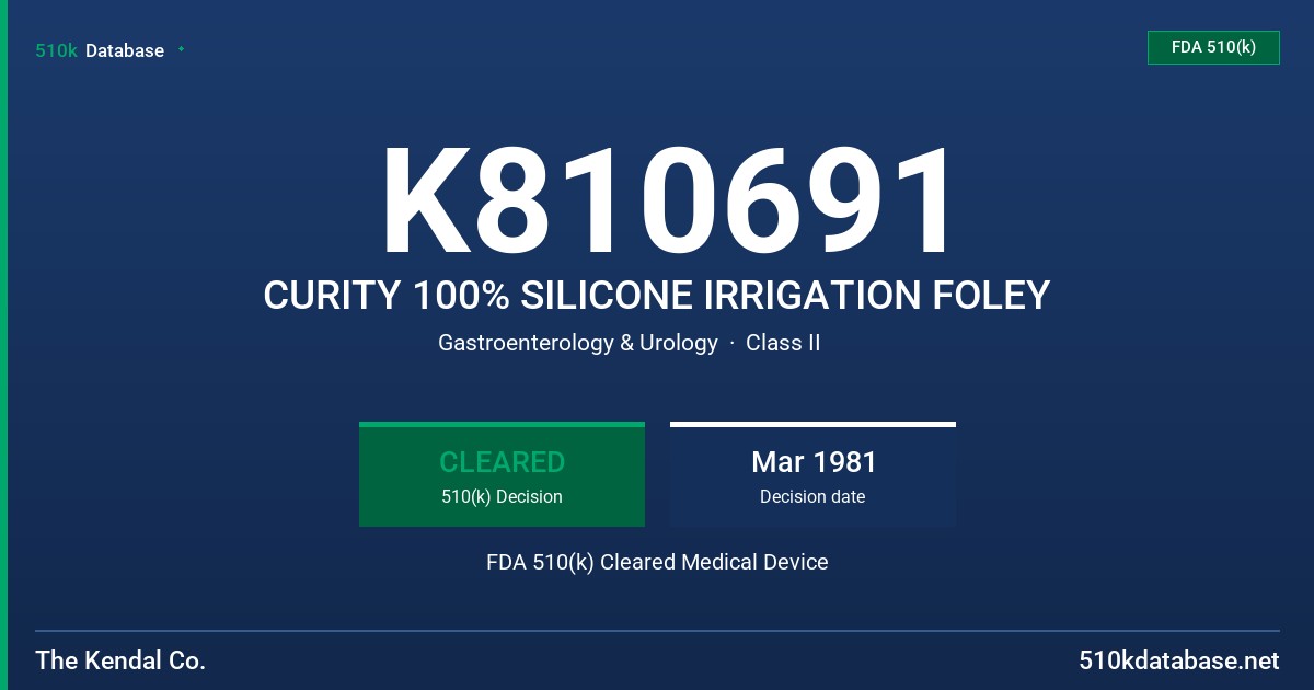 K810691 CURITY 100% SILICONE IRRIGATION FOLEY FDA 510(k) Cleared Medical Device