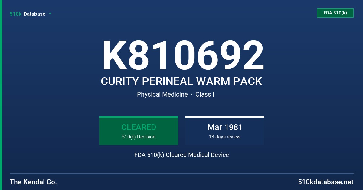 K810692 CURITY PERINEAL WARM PACK FDA 510(k) Cleared Medical Device