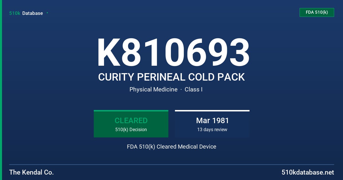 K810693 CURITY PERINEAL COLD PACK FDA 510(k) Cleared Medical Device
