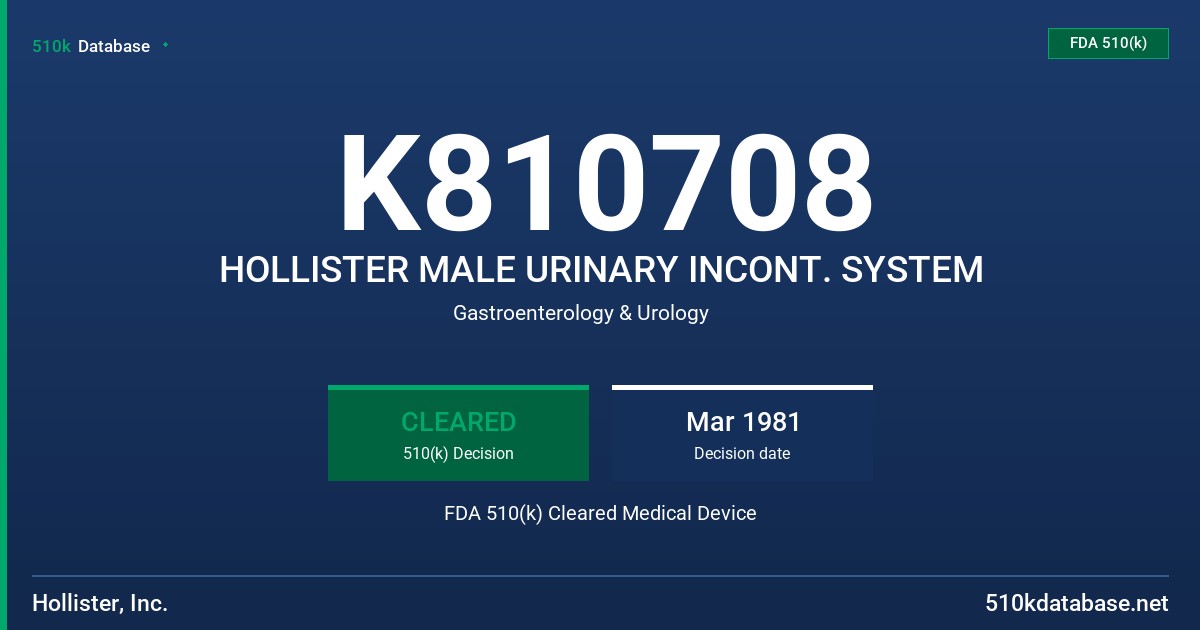 K810708 HOLLISTER MALE URINARY INCONT. SYSTEM FDA 510(k) Cleared Medical Device