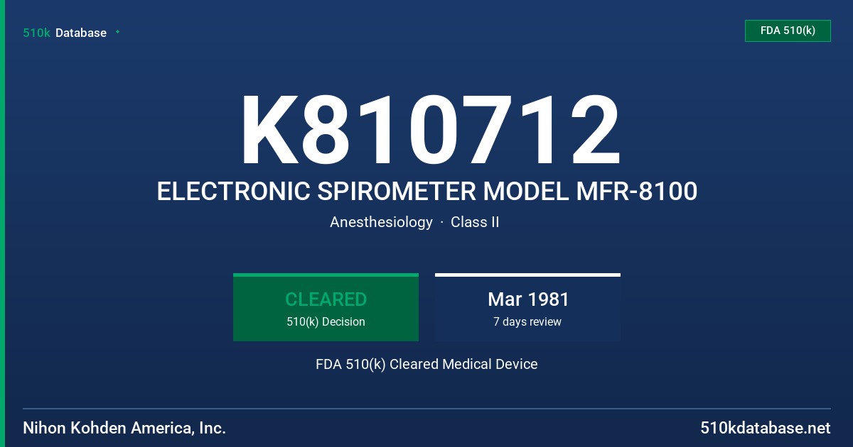 K810712 ELECTRONIC SPIROMETER MODEL MFR-8100 FDA 510(k) Cleared Medical Device