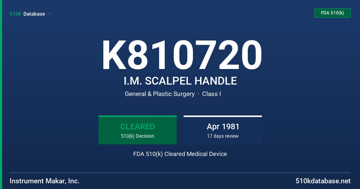 K810720 I.M. SCALPEL HANDLE FDA 510(k) Cleared Medical Device