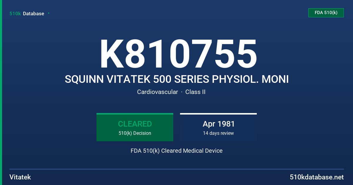K810755 SQUINN VITATEK 500 SERIES PHYSIOL. MONI FDA 510(k) Cleared Medical Device