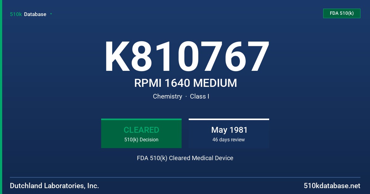 K810767 RPMI 1640 MEDIUM FDA 510(k) Cleared Medical Device