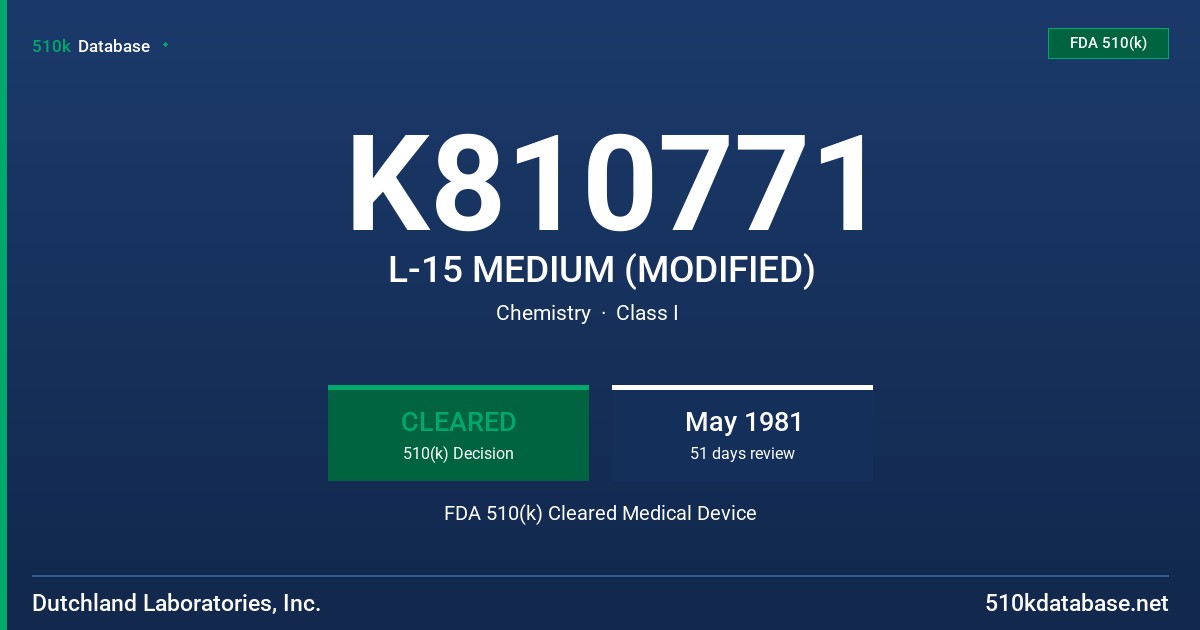 K810771 L-15 MEDIUM (MODIFIED) FDA 510(k) Cleared Medical Device