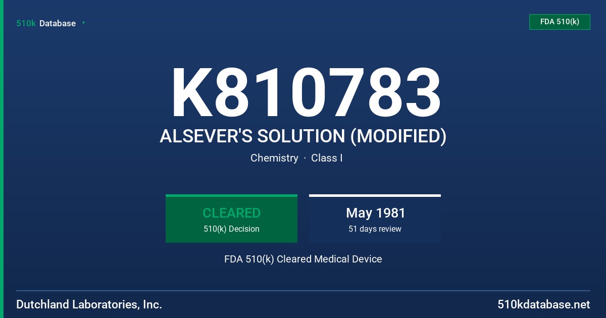 K810783 ALSEVER'S SOLUTION (MODIFIED) FDA 510(k) Cleared Medical Device