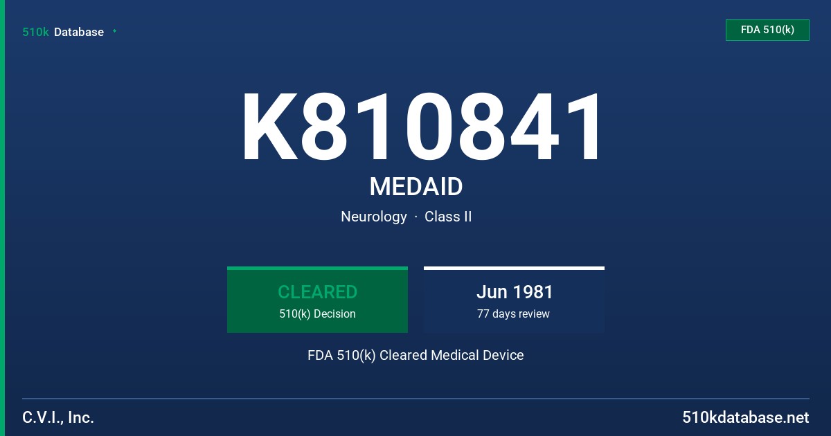 K810841 MEDAID FDA 510(k) Cleared Medical Device