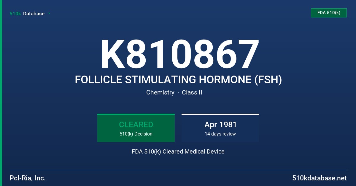 K810867 FOLLICLE STIMULATING HORMONE (FSH) FDA 510(k) Cleared Medical Device