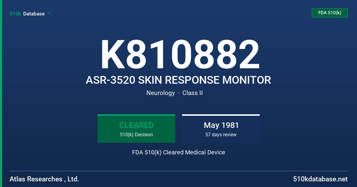 K810882 ASR-3520 SKIN RESPONSE MONITOR FDA 510(k) Cleared Medical Device