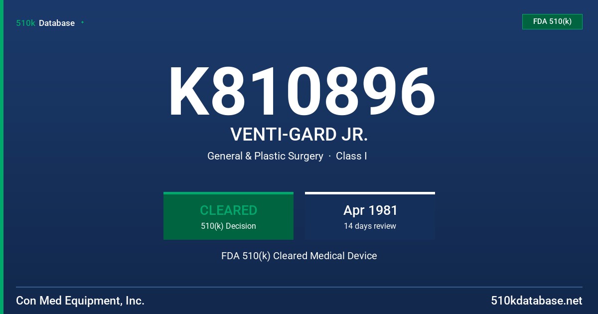 K810896 VENTI-GARD JR. FDA 510(k) Cleared Medical Device