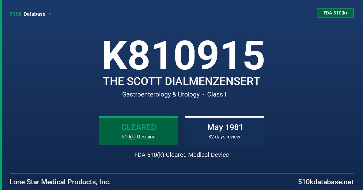K810915 THE SCOTT DIALMENZENSERT FDA 510(k) Cleared Medical Device