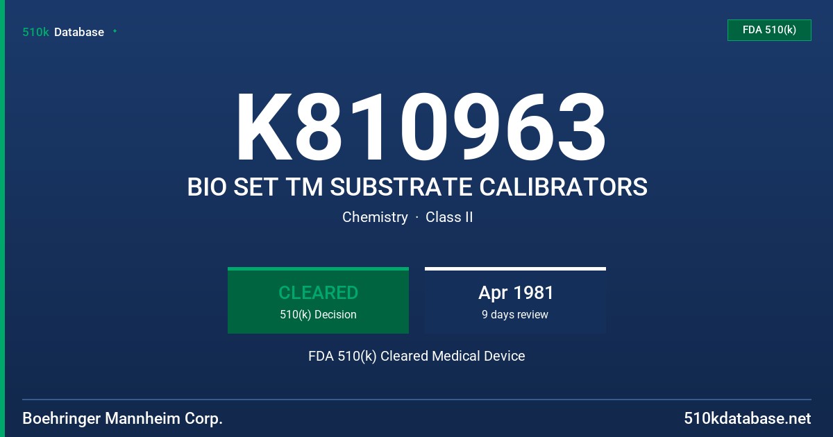 K810963 BIO SET TM SUBSTRATE CALIBRATORS FDA 510(k) Cleared Medical Device
