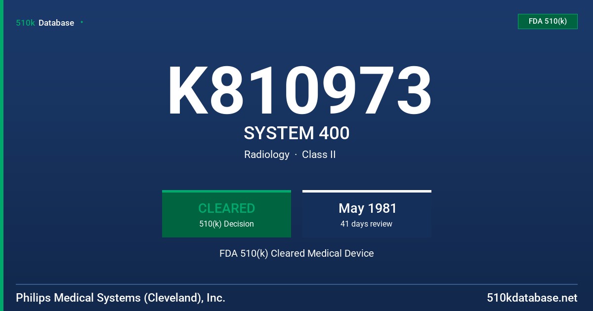 K810973 SYSTEM 400 FDA 510(k) Cleared Medical Device